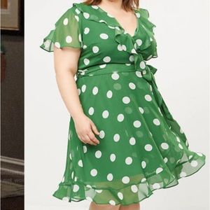 Green polka dot wrap dress
